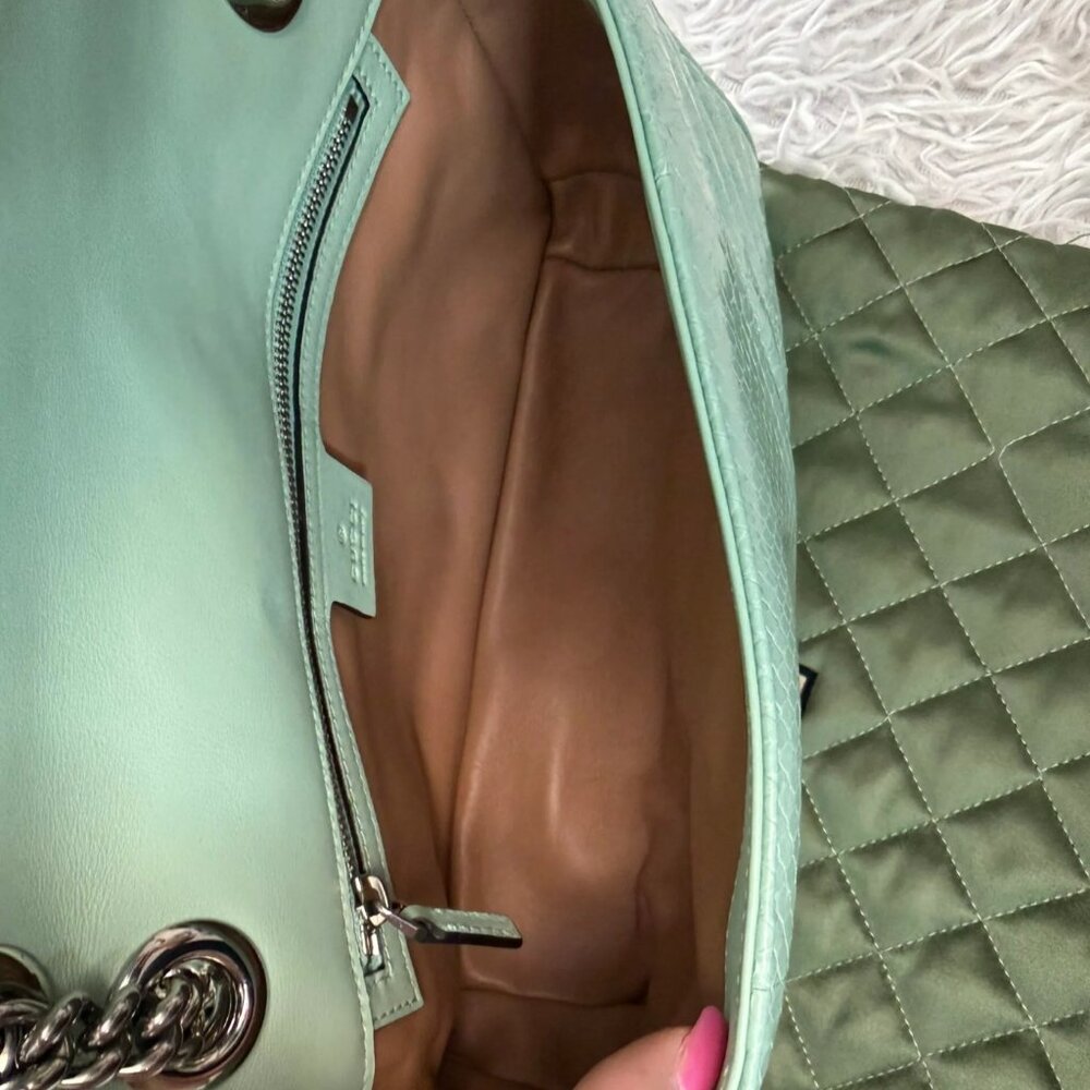 Gucci Medium Marmont Python Embossed Green Leather - image 12
